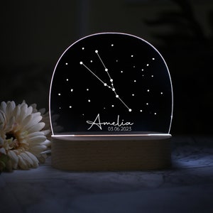 Lampe de nuit personnalisée avec nom et signe du zodiaque, veilleuse du signe de la constellation, veilleuse du zodiaque, cadeau d'anniversaire horoscope, LED du zodiaque