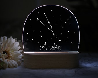 Personalized Zodiac Night Light: Constellation LED Lamp, Birthday Gift