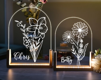 Newborn Gift,Birth Flower Night Light,Baby Bedroom Night Light,Birthday Gift, Gift for her,Mother's day Gift,Baby baptism, LED Night Light