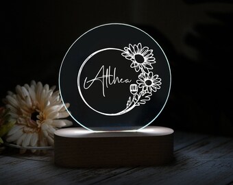 Birthday Gifts, Nursery Gifts for Newborn, Birth Flower Night Light, Christmas Gifts, Gifts for Friends, Custom Led Night Lamp, Baptism Gift