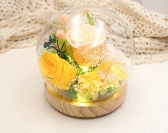 Preserved Rose Flower Gift: LED Mood Light Dome, Mother's Day gift, Birthday Gift,gift for Mom and Grandma