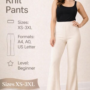 PDF Knit Flare Leg Pants pattern/ Elastic Waist Stretchy Fabric PDF Sewing Pattern/ Bell-Bottoms Pants pattern/ Digital Sewing Pattern pants