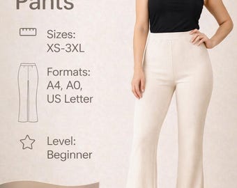PDF Knit Flare Leg Pants pattern/ Elastic Waist Stretchy Fabric PDF Sewing Pattern/ Bell-Bottoms Pants pattern/ Digital Sewing Pattern pants