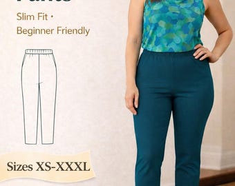 PDF Sewing Pattern Pants, Fitted Knit Pants PDF Pattern, Leggings Sewing Pattern, Pants Digital pattern for women, Trousers Sewing Pattern