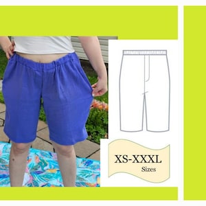 PDF Elastic Shorts Sewing Pattern, Decorative Front Zipper Women Shorts Bermuda Comfy Shorts Pattern Plain Shorts Summer, Bottom Patternered