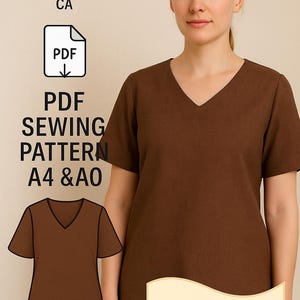 Pdf V Neck Top Women, Sewing pattern pdf, summer comfy Top for ladies, Digital Pattern, Blouse Pattern, Shirt pattern for women, Patternered