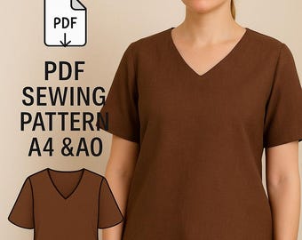 Pdf V Neck Top Women, Sewing pattern pdf, summer comfy Top for ladies, Digital Pattern, Blouse Pattern, Shirt pattern for women, Patternered