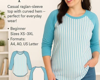 PDF Raglan Sleeve Top Pattern/ PDF Sewing Pattern/ Stretchy Fabric Sewing Pattern/ Long Sleeve Knit top Pattern/ Raglan PDF Sewing Pattern