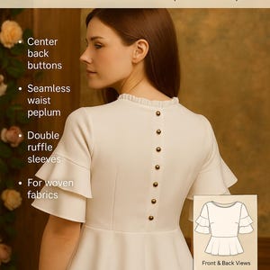 PDF Doppelt Rüschen Ärmel Bluse Schnittmuster, Rüschen Top zurück geknöpft PDF Pattern, Digitales Schnittmuster Top, Oberteil Schnittmuster, Volant Top