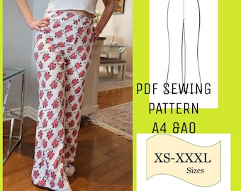 PDF Knit Flare Leg Pants pattern/ Elastic Waist Stretchy Fabric PDF Sewing Pattern/ Bell-Bottoms Pants pattern/ Digital Sewing Pattern pants