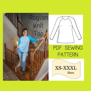 PDF Raglan Sleeve Top Pattern/ PDF Sewing Pattern/ Stretchy Fabric Sewing Pattern/ Long Sleeve Knit top Pattern/ Raglan PDF Sewing Pattern