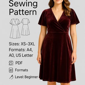 Circle Dress PDF Sewing Pattern, Surplice Neck Dress Sewing Pattern ...