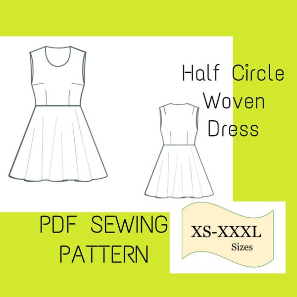 Circle Dress PDF Sewing Pattern, Sewing Pattern Dress, Round Neck Dress PDFHalf Circle Sleeveless Dress PDF Pattern