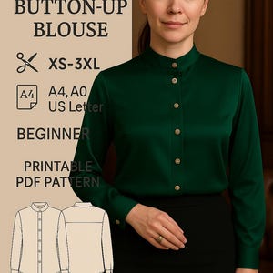 Padrão de blusa de manga comprida em PDF/ Padrão de blusa para mulheres/ Padrão de blusa de tecido/ Padrão de costura em PDF/ Padrão de costura digital