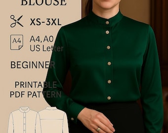 Long Sleeve Top PDF Pattern/ Top Pattern for Women/ Woven Top pattern/ PDF Sewing Pattern/ Digital Sewing Pattern