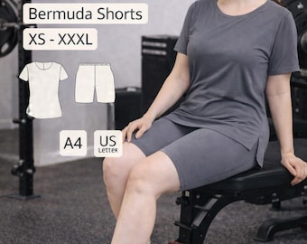 PDF Stretchy Top and Shorts Sewing Pattern, Tee & Shorts Digital Pattern, Top and Shorts  Women Sew Pattern, 2 Pieces Set Patternered Blouse
