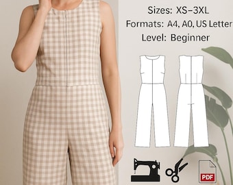 Summer Jumpsuit PDF Sewing Pattern , Jumpsuit Pattern, Palazzo Jumpsuit Pattern/ Tank Jumpsuit, Romper Pattern For Women, Wide Leg Jumpsuit