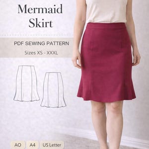 PDF Trompetenrock Schnittmuster , Schnittmuster Rock , Meerjungfrau Rock Digital Pattern , taillierter Rock Schnittmuster , Rock Schnittmuster Frauen , wie man näht