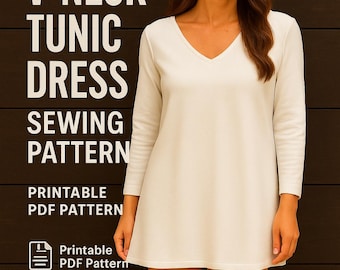 PDF Pattern Long Sleeve Dress/ Sewing Pattern Dress/ PDF Tunic Pattern/ Digital Sewing Pattern, Dress Pattern for Women, Shirt Pattern PDF