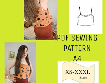 PDF Pattern Cami Relaxed Top, Cropped Top Digital Pattern, Sleeveless Straps Top PDF Pattern, Straps Blouse Woven Top Pattern, no sleeve top