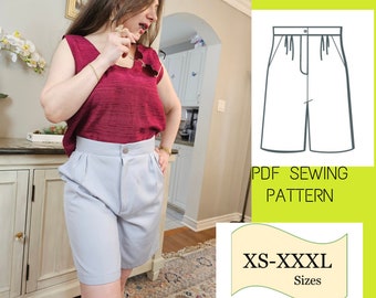 PDF Wide Leg Shorts Pattern, Bermuda Shorts Pattern, Pocket Shorts Women, Placated shorts, Shorts pattern for Women, bottoms pattern. Pants