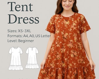 ruffle dress pdf sewing pattern with pdf sewing instruction/ summer dress pattern/ short sleeve dress/ pdf sewing pattern Dress, Tunic Patte