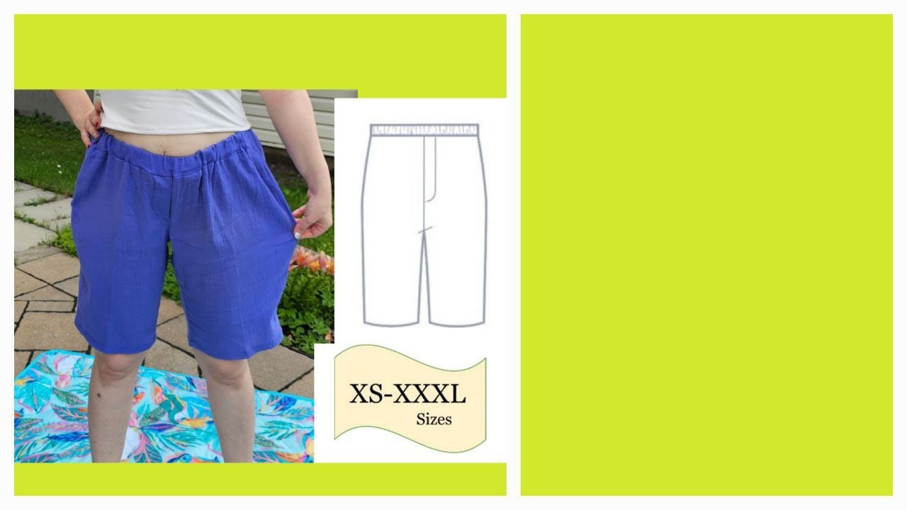PDF Elastic Shorts Sewing Pattern, Decorative Front Zipper Women Shorts Bermuda Comfy Shorts Pattern Plain Shorts Summer, Bottom Patternered