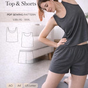 Tank Top und Shorts PDF Schnittmuster. Shorts Muster, Cropped Top Muster, Strick Top & Shorts Muster, Schnittmuster Top. Ärmelloses Top