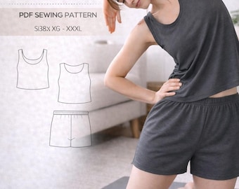 Tank Top and Shorts PDF Sewing Patterns. Shorts Pattern, Cropped Top Pattern, Knit Top & Shorts Pattern, Sewing Pattern Top. Sleeveless Top
