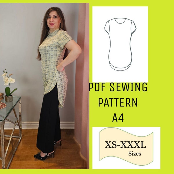 Curved Hem PDF Sewing Pattern Top, Sewing Pattern Top, Knit Tee Pattern Women, Tee Pattern Starchy Fabric, Digital Sewing Pattern Top,