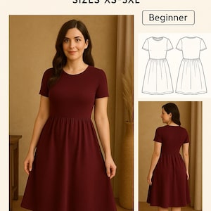 PDF Dress Pattern, Digital Sewing Pattern Knit Fabric. Gathered Dress Pattern, Knit Dress PDF Sewing pattern, Summer Dress PDF, Patternered