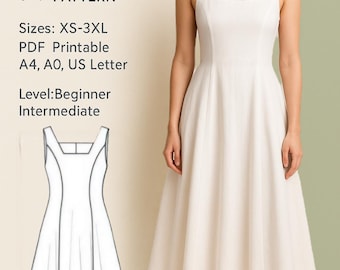 PDF Flared Dress Sewing Pattern/ Square Neck Sleeveless Dress Pattern/  Princess Dress Sewing Pattern, Dress Pattern for Party, Patternered - Etsy