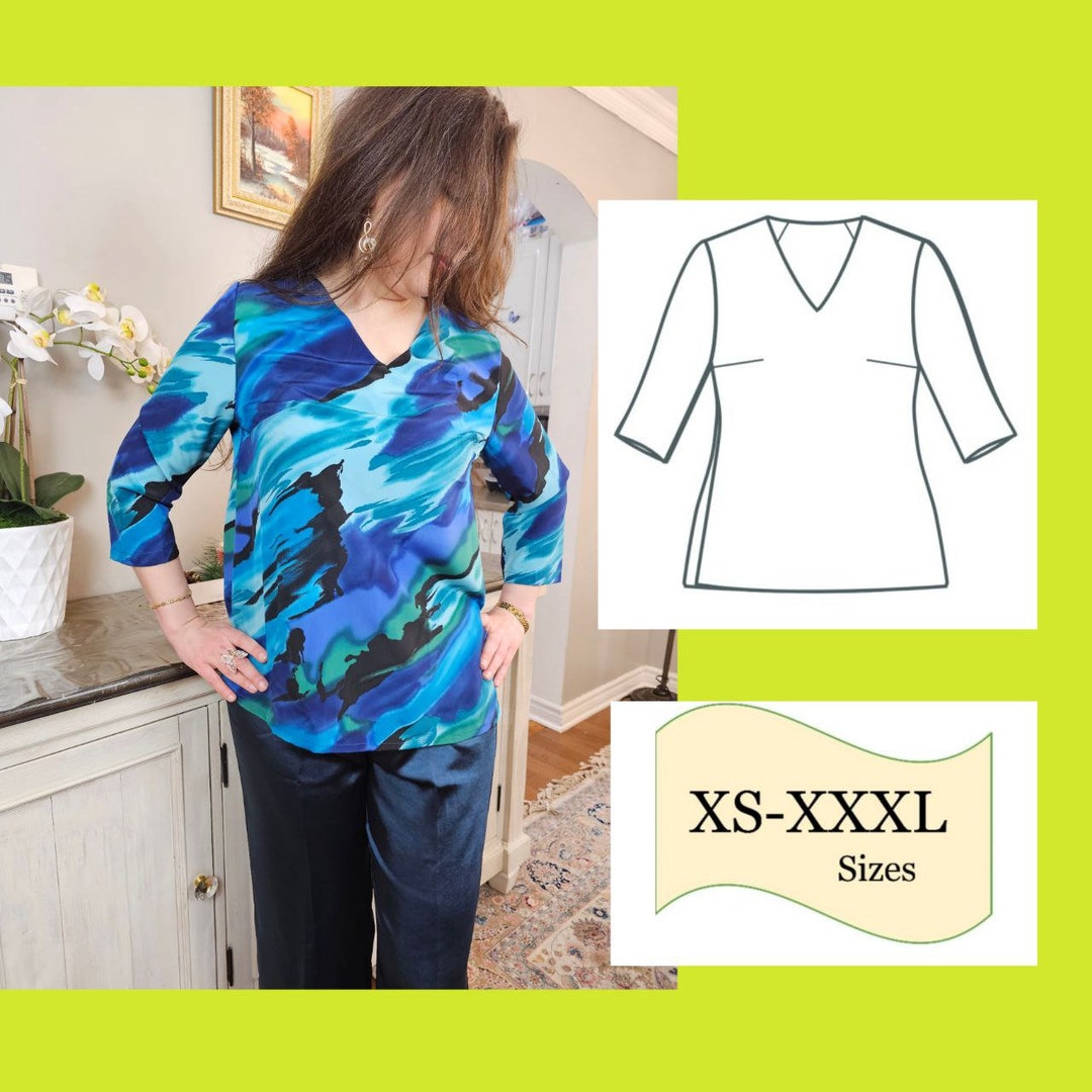 PDF Sewing Pattern Top, Top Sewing Pattern, 3/4 Length Sleeve Blouse ...