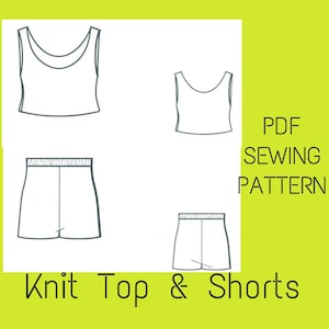 Tank Top and Shorts PDF Sewing Patterns. Shorts Pattern, Cropped Top Pattern, Knit Top & Shorts Pattern, Sewing Pattern Top. Sleeveless Top
