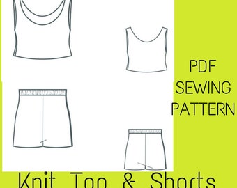 Tank Top and Shorts PDF Sewing Patterns. Shorts Pattern, Cropped Top Pattern, Knit Top & Shorts Pattern, Sewing Pattern Top. Sleeveless Top