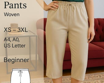 Capri Pants PDF Sewing Pattern, Capris Patterns for Women, Pants Sewing Pattern, Trousers PDF Sewing Pattern, Sewing Pattern Pants, Cropped