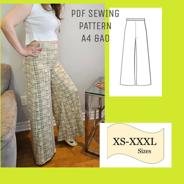 PDF Palazzo Pants Pattern Knit Fabric/ Wide Leg Pants Women, Sewing Pattern Pants Summer, Plus Size Pattern, Pants Pattern, Trouser Pattern