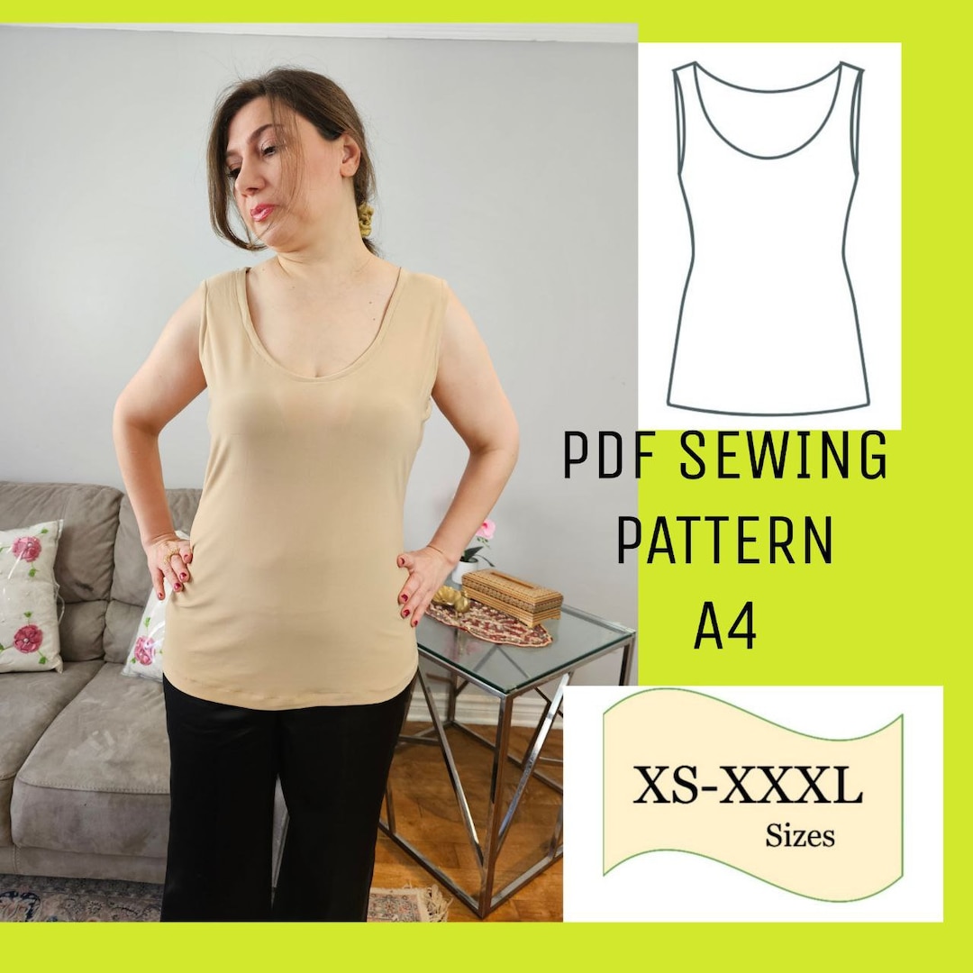 PDF Tank Top Sewing Pattern/ Sleeveless Top Sewing Pattern/ Stretchy Tank Top for Women/ Low Hip