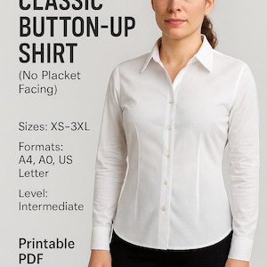 PDF Shirt Pattern for Women, Digital Sewing Pattern Shirt Women, long Sleeve Blouse Pattern, Curved Hem Outfit Shirt, PDF Top Pattern Blouse