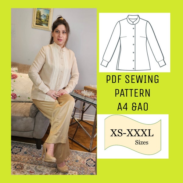 Long Sleeve Top PDF Pattern/ Top Pattern for Women/ Woven Top pattern/ PDF Sewing Pattern/ Digital Sewing Pattern