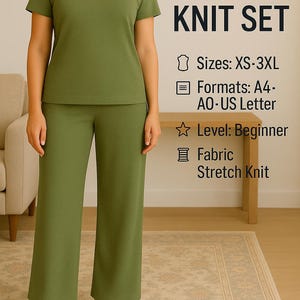 PDF Schnittmuster für Oberteil und Hose, Schnittmuster für gerade Hose und V-Ausschnitt, 2-teiliges Schnittmuster, 2-teiliges Schnittmuster