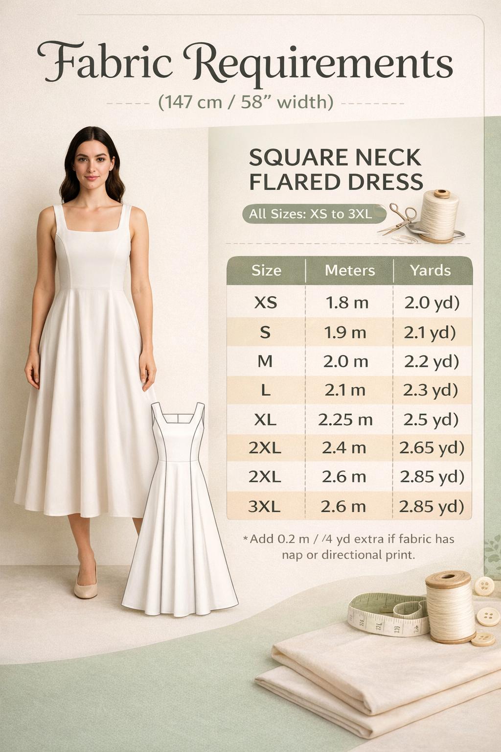 PDF Flared Dress Sewing Pattern/ Square Neck Sleeveless Dress Pattern/  Princess Dress Sewing Pattern, Dress Pattern for Party, Patternered - Etsy