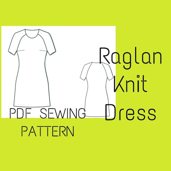 Raglan Sleeve A line Dress PDF Sewing Pattern, PDF Sewing Pattern  Knit Dress, Short Sleeve Tunic Dress Digital Pattern Sewing Pattern Women