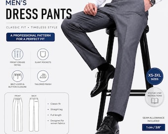 Men Pants Pattern, Men's Dress Pants Sewing Pattern PDF | Classic Straight Leg Trousers Pattern | Tailored Slacks | XS-3XL | A4 A0 US Letter