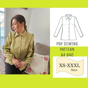 Lantern Sleeve Top PDF Sewing Pattern, Shirt Patterne Women, Bell Sleeve PDF Patter n, Blouse Pattern, Top Pattern PDF, Blouse Patternered