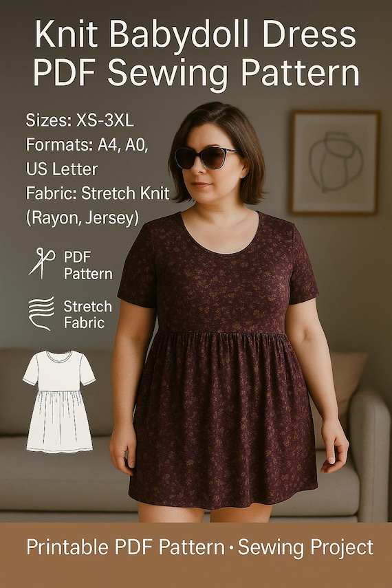 knitted tunic dress pattern PDF Gathered Sewing Pattern, Knit Top for Women, Short Sleeve Tee Sewing Pattern, Top Sewing Pattern PDF Blouse Pattern Floor Length with Sweep Train