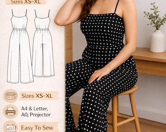 Summer Jumpsuit PDF Sewing Pattern, Straps Wide Leg Jumpsuit, Sleeveless Jumpsuit, PDF Sewing Pattern, Jumpsuit Pattern, Pants Pattern Women