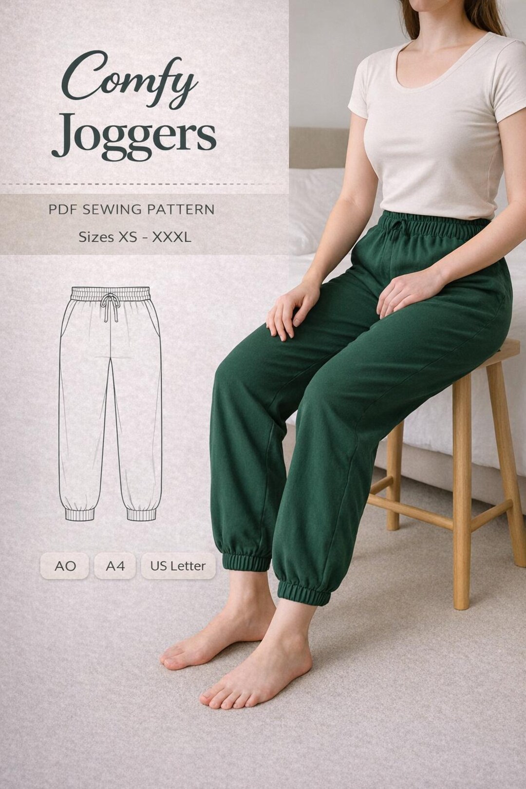 PDF Pull on Pants Sewing Pattern, Digital Elastic Waist Trousers Pants ...