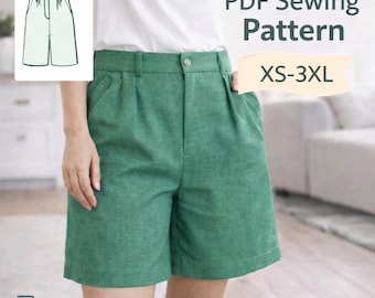 PDF Wide Leg Shorts Pattern, Bermuda Shorts Pattern, Pocket Shorts Women, Placated shorts, Shorts pattern for Women, bottoms pattern. Pants