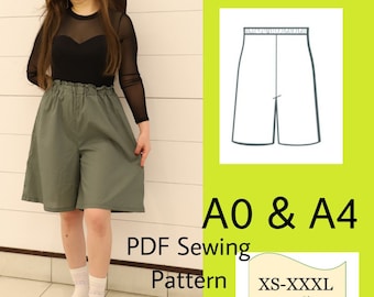 Bermuda Shorts PDF Pattern/ PDF Summer Shorts Pattern for Women/Digital Bermuda Shorts Pattern, Shorts Pattern Summer, Sewing Pattern Shorts